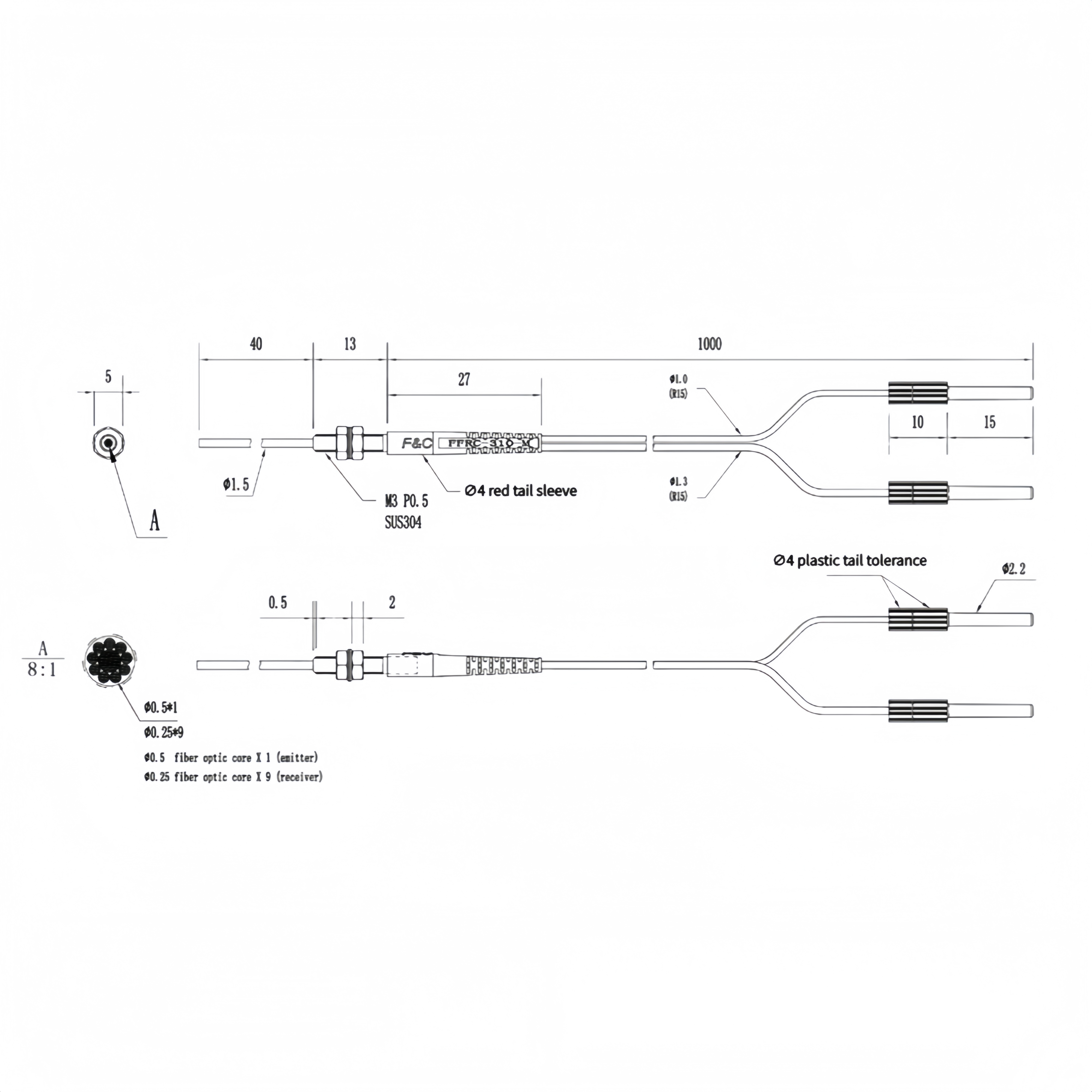 FFRC-310-M Coaxial diffuse reflection optical fiber