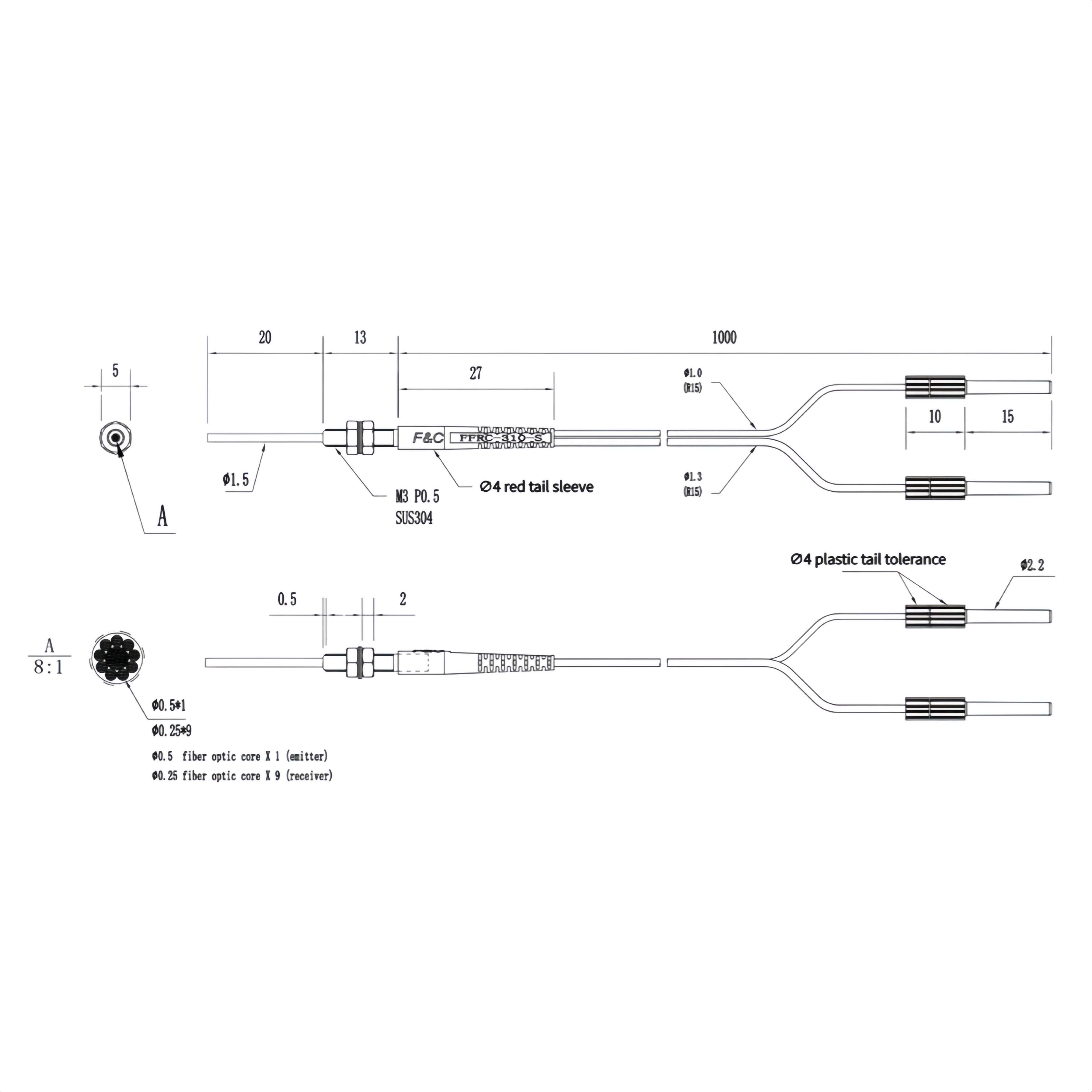 FFRC-310-S Coaxial diffuse reflection optical fiber