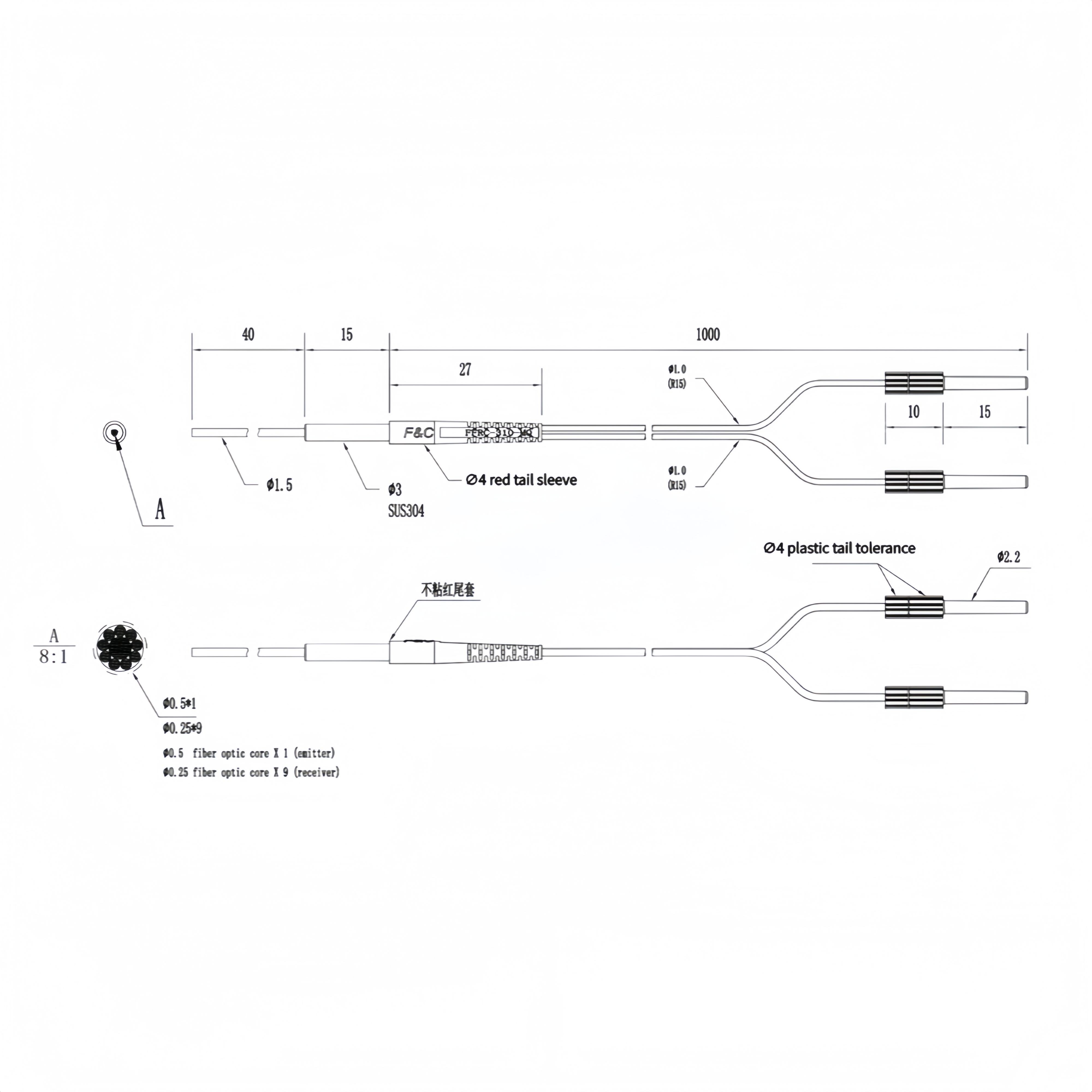FFRC-310-Q Coaxial diffuse reflection optical fiber