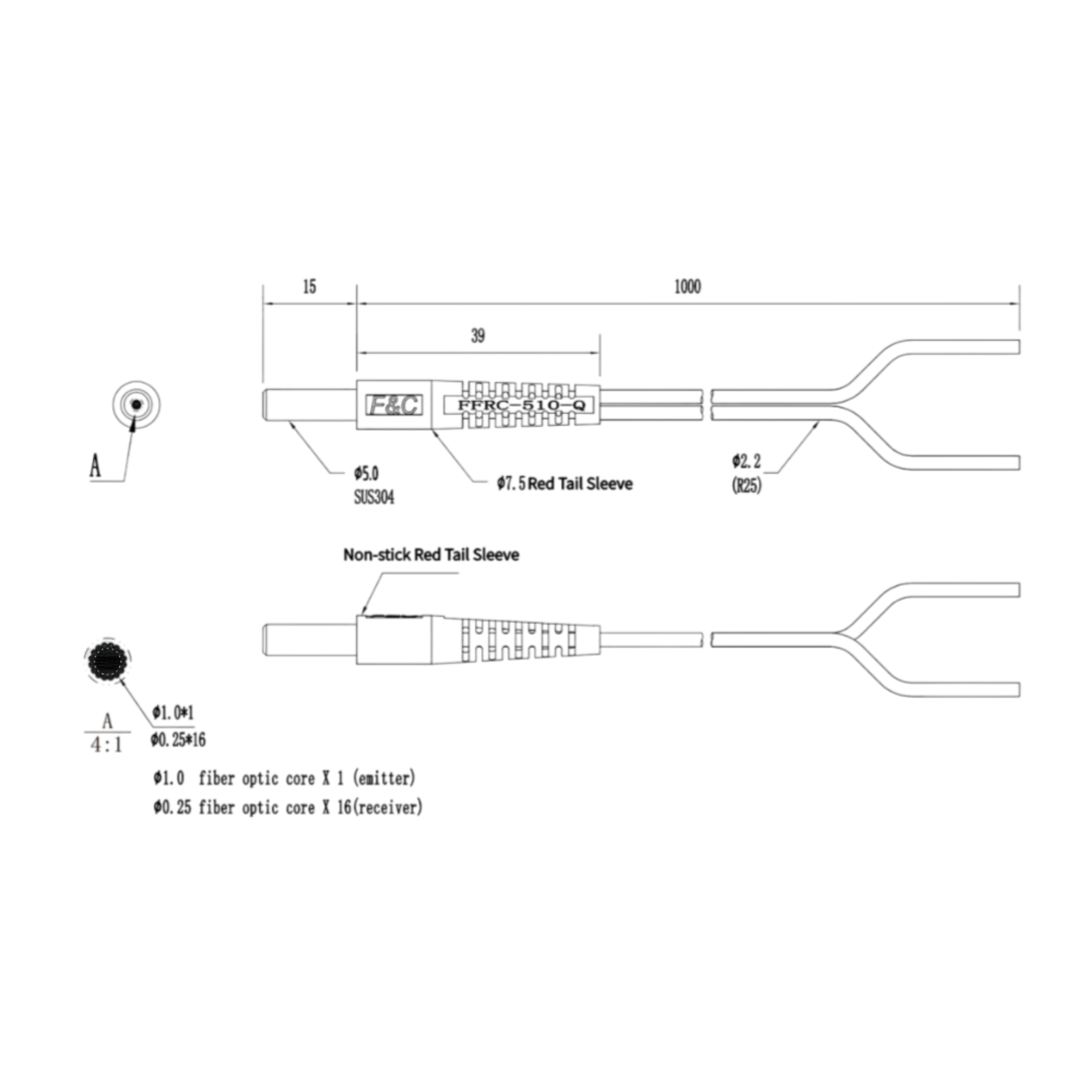 FFRC-510-Q Coaxial diffuse reflection optical fiber