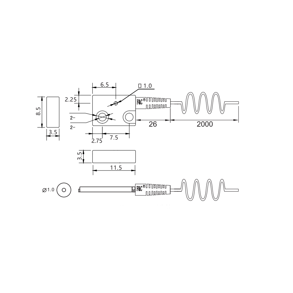 FFT-Z8MJ 2M Mounting bracket through-beam fiber optic cable