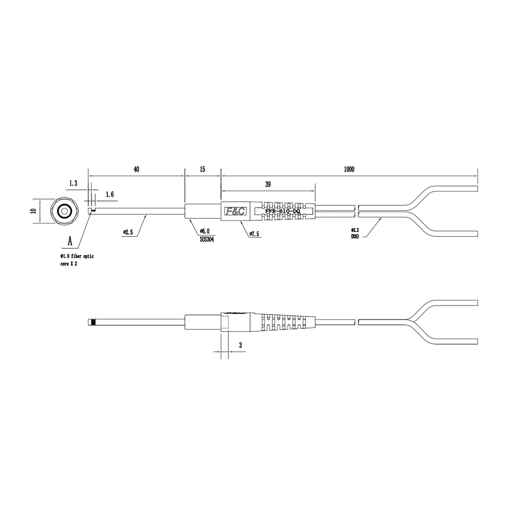 FFR-610-DQ Side-view through-beam fiber optic cable