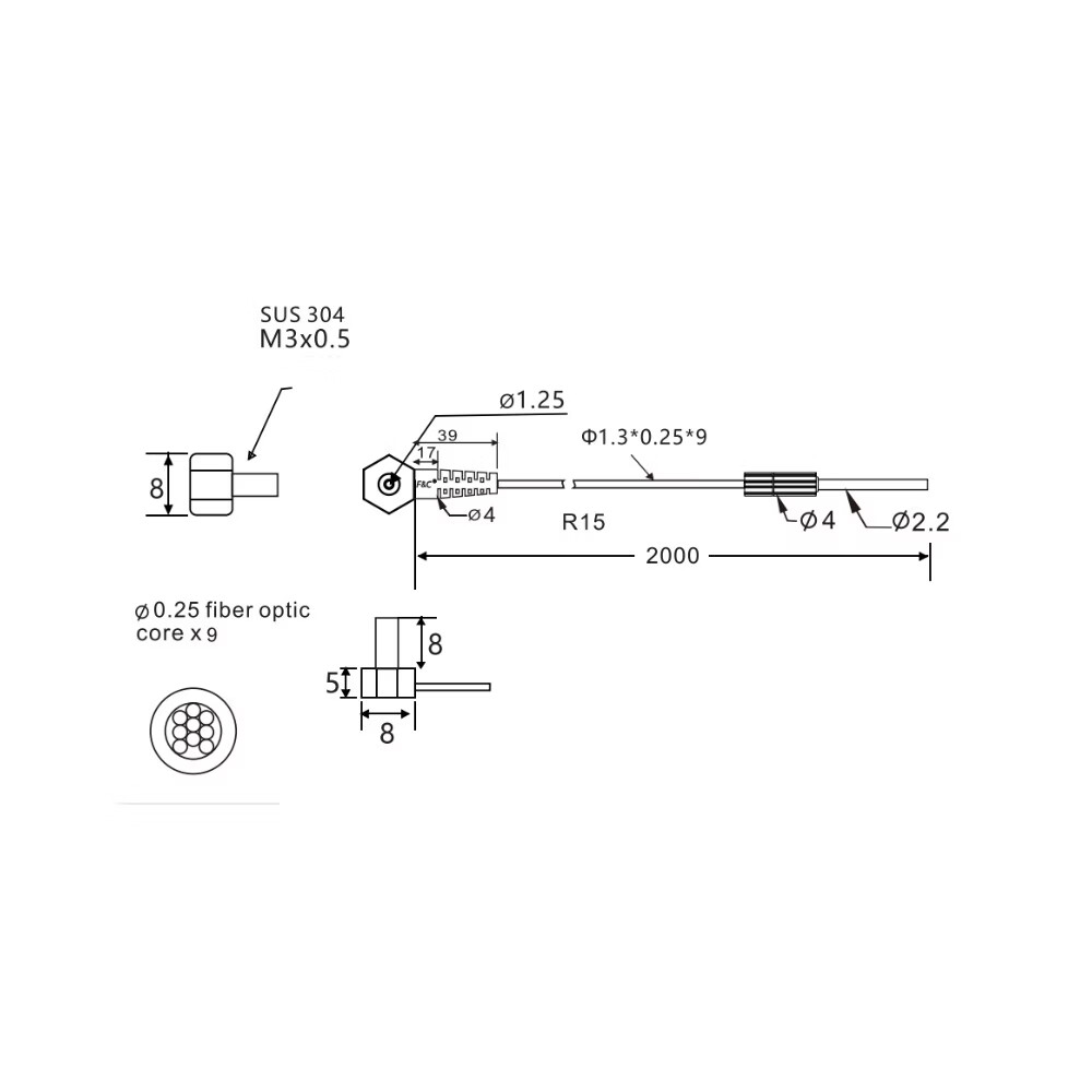 FFTC9-320TZ Through-beam right-angle fiber optic cable
