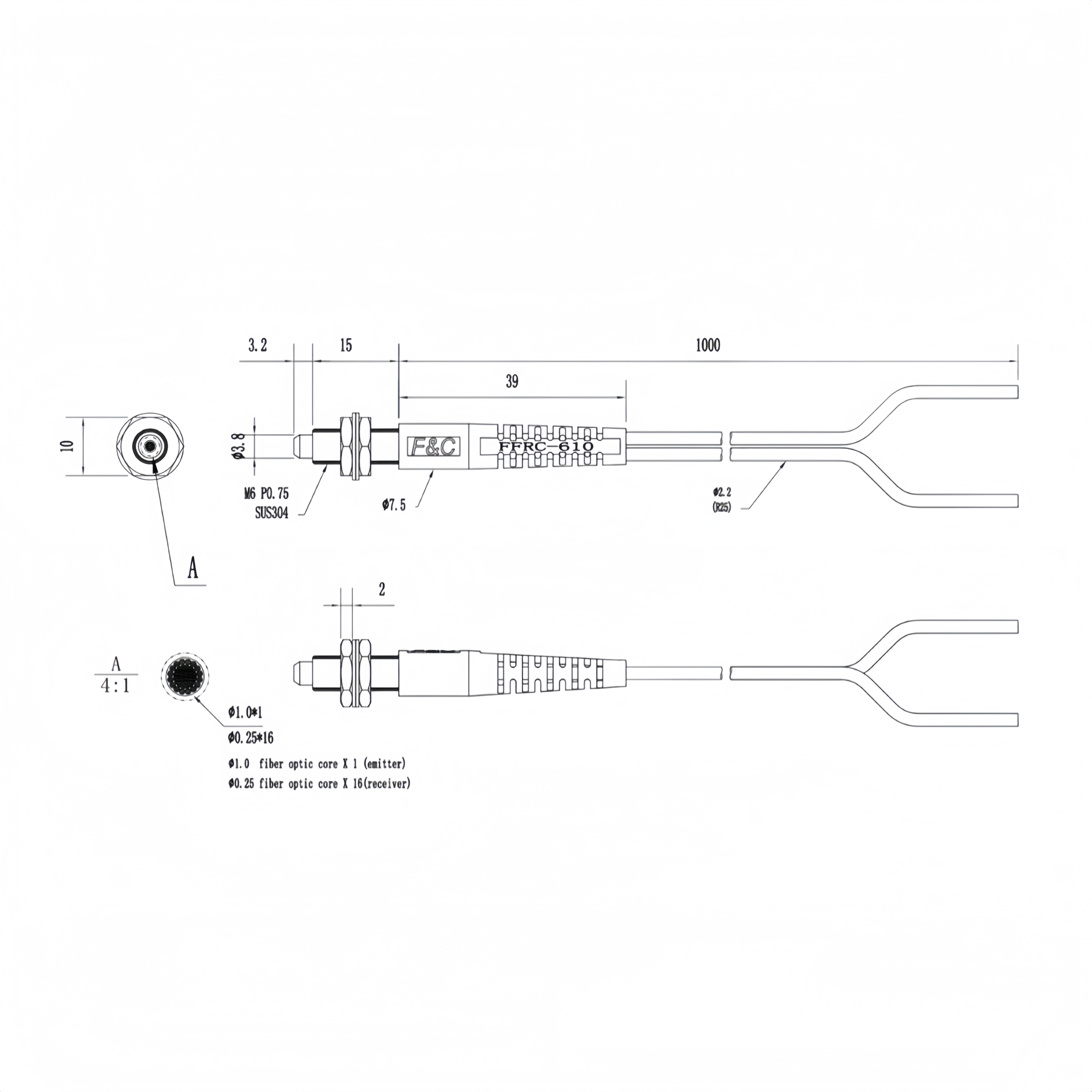 FFRC-610-I Coaxial diffuse reflection optical fiber