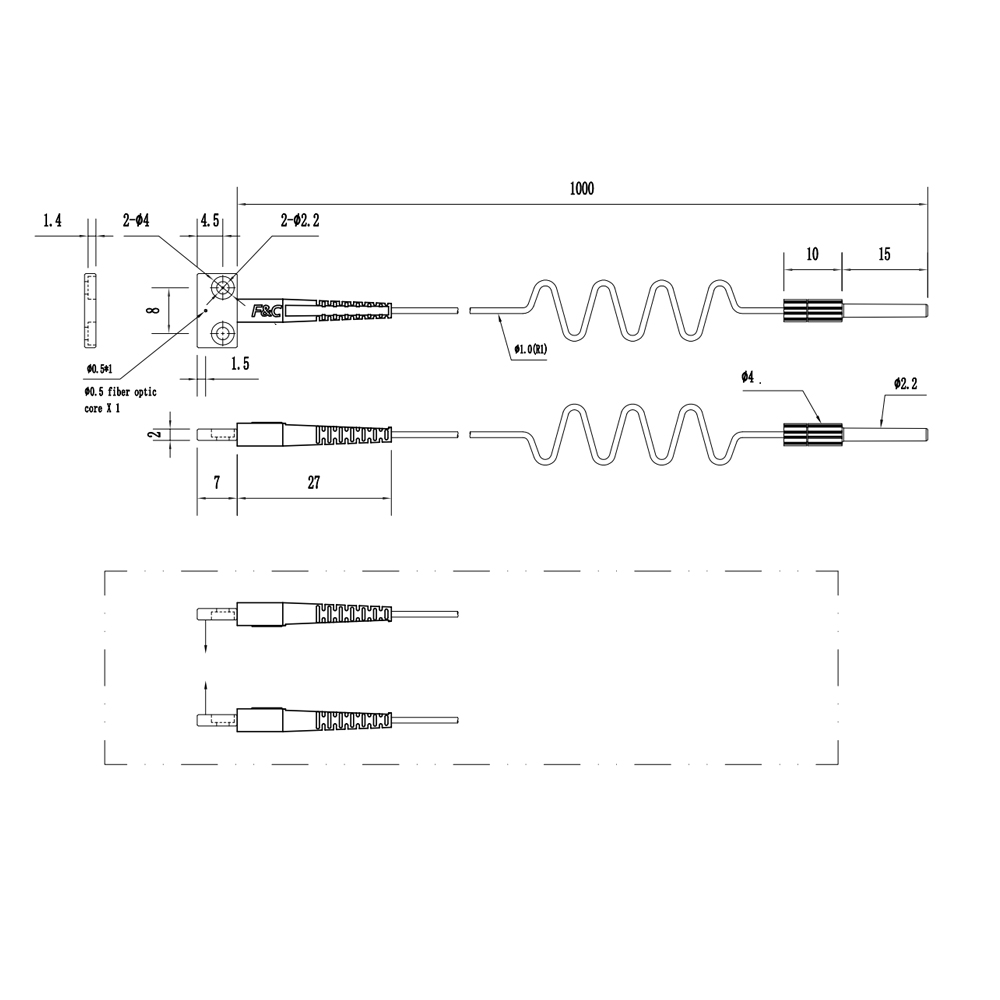 FFTSW-53TZ 2M Mounting bracket through-beam fiber optic cable