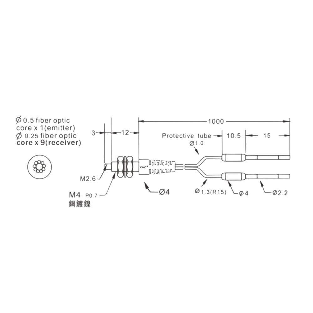 FFRC-410-S Coaxial diffuse reflection optical fiber