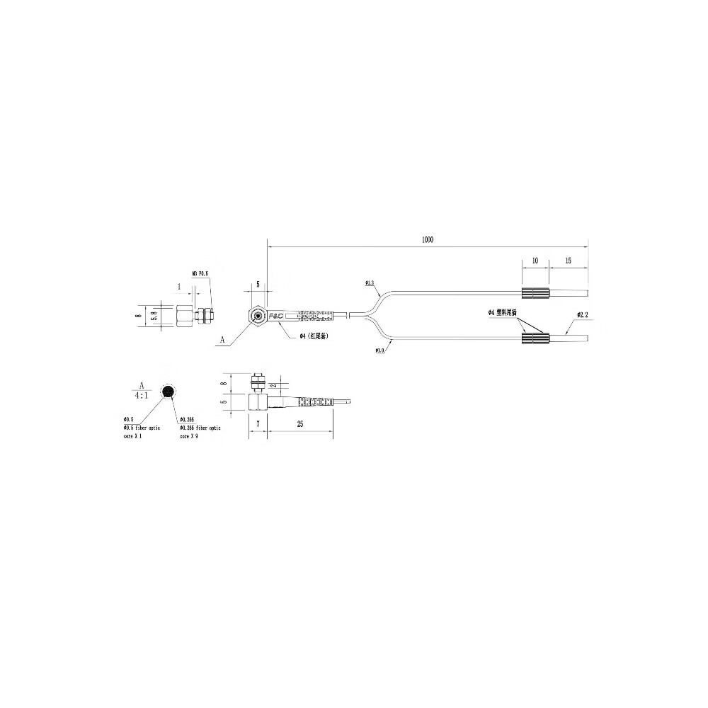 FFRCW-310TZ Coaxial right-angle fiber optic cable