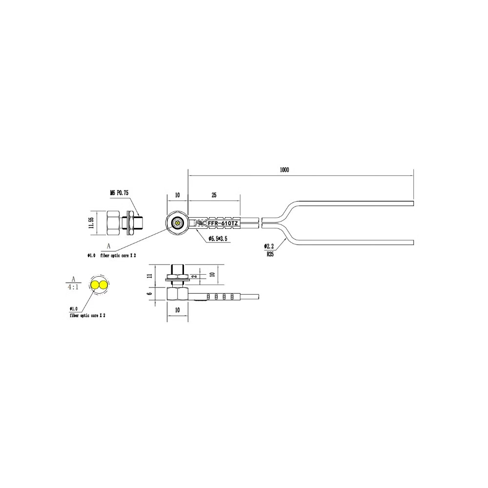 FFRW-610TZ Coaxial right-angle fiber optic cable