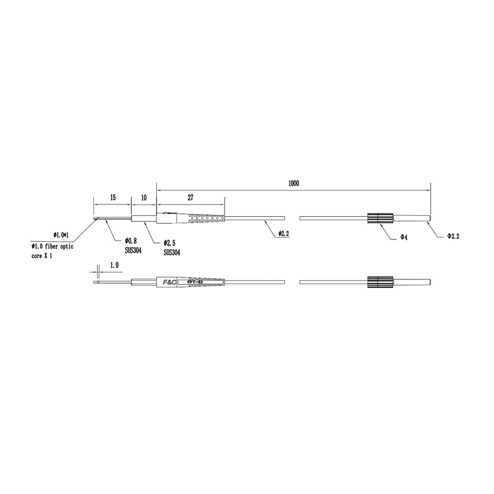 FFT-32 1M Side-view through-beam fiber optic cable