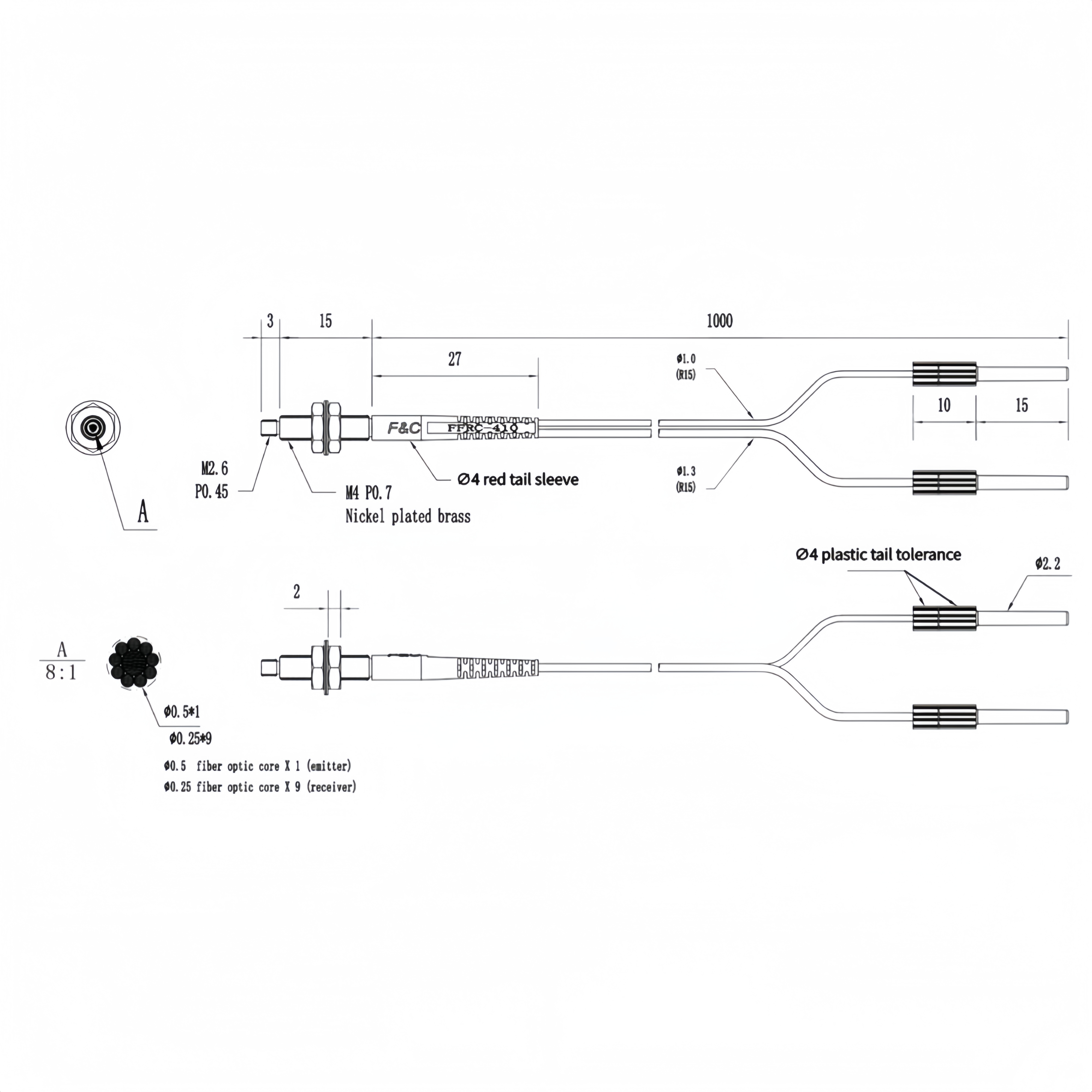 FFRC-410 Coaxial diffuse reflection optical fiber