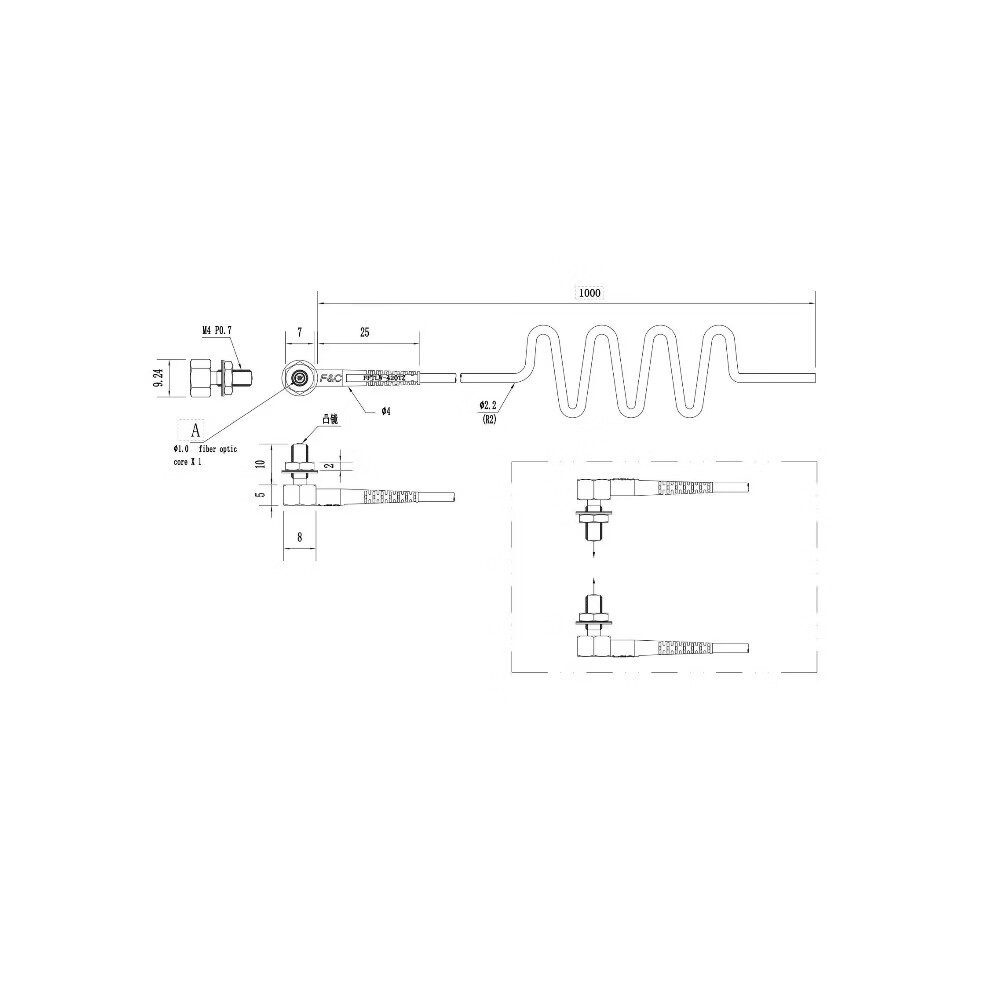 FFTLW-410TZ Through-beam right-angle fiber optic cable