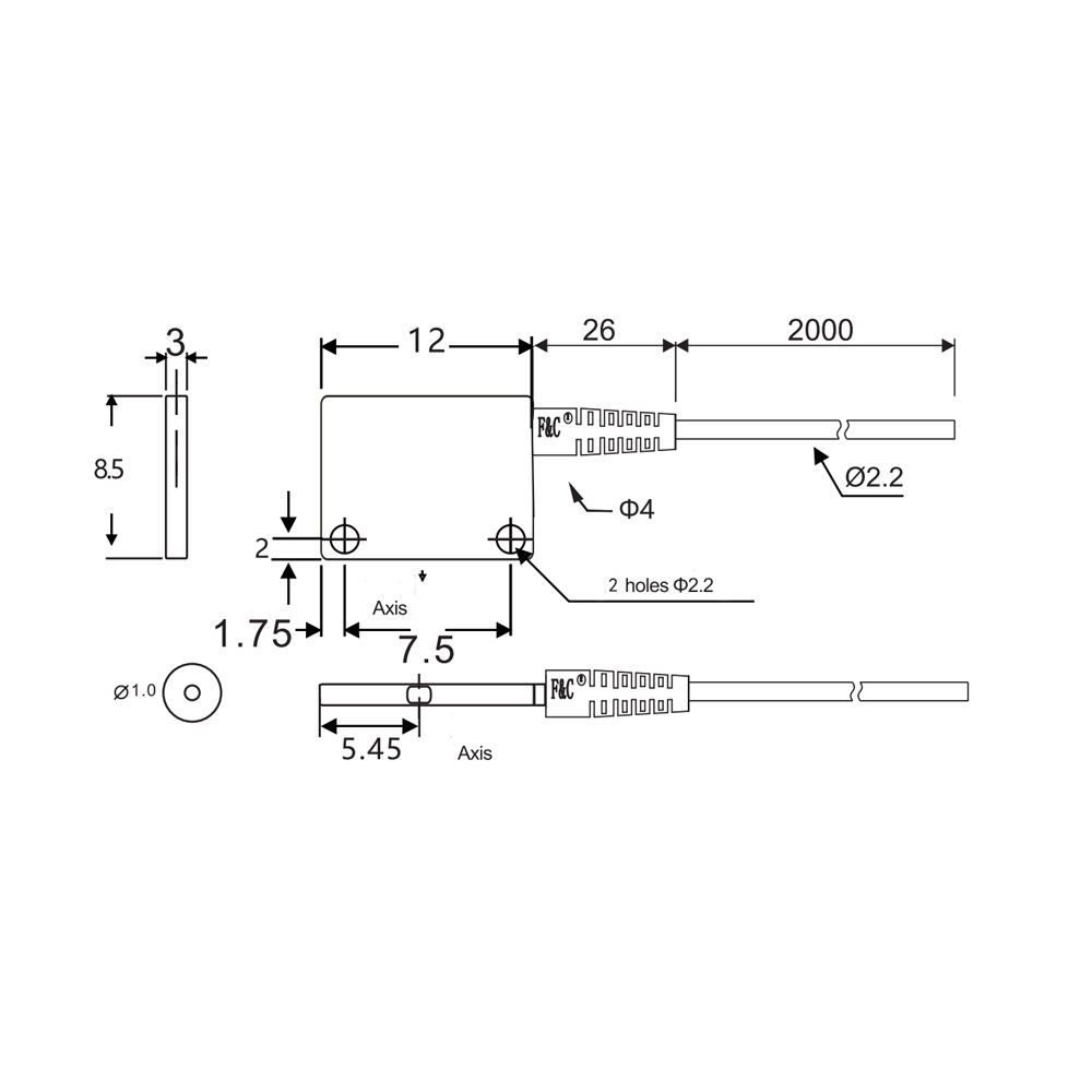 FFT-Z8E 2M Mounting bracket through-beam fiber optic cable