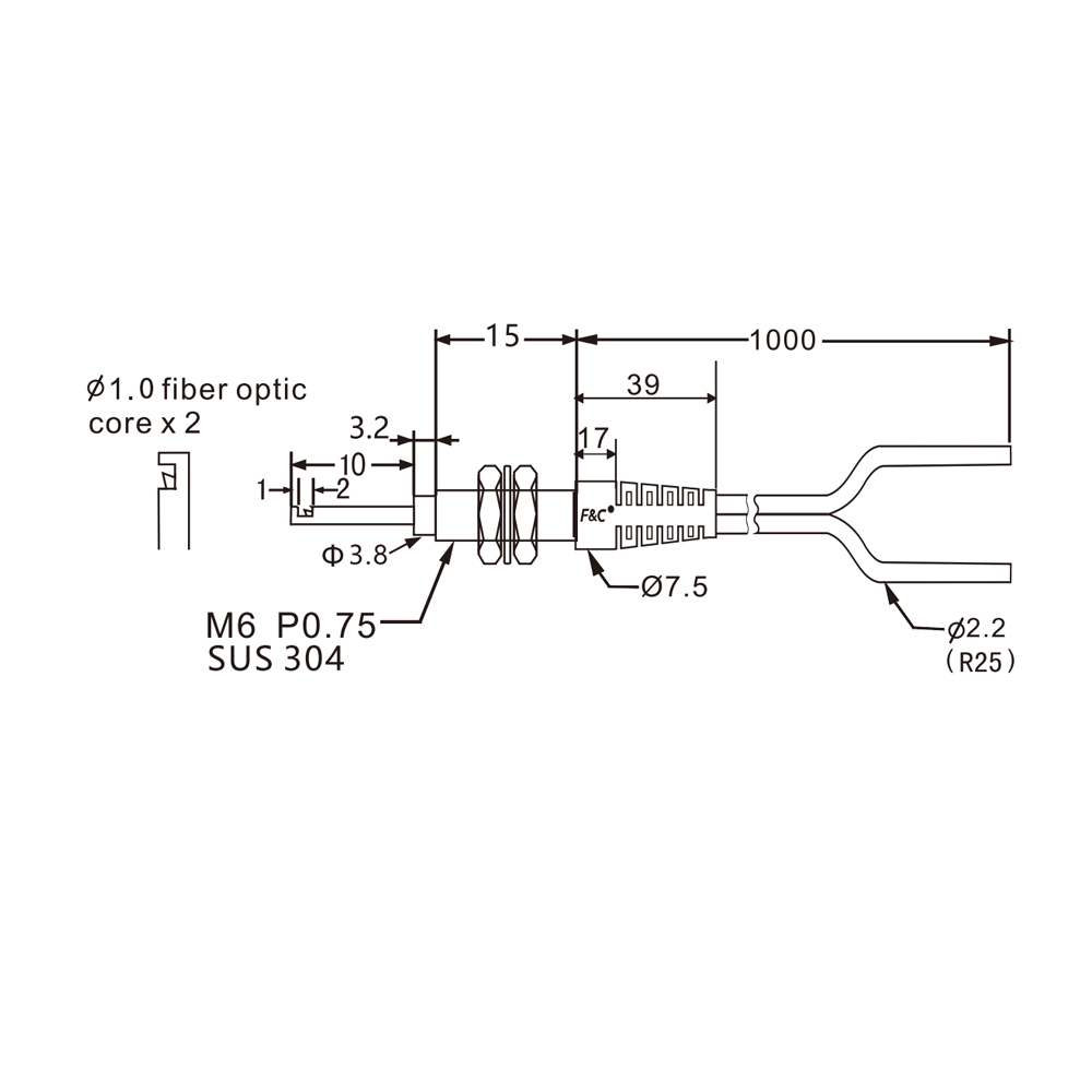 FFR-610-ID Side-view diffuse reflective fiber optic cable
