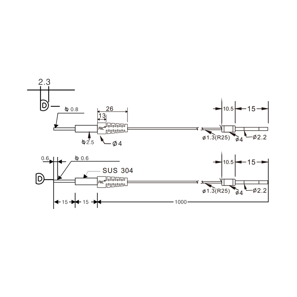 FFT-2510-15MMDQ Side-view through-beam fiber optic cable