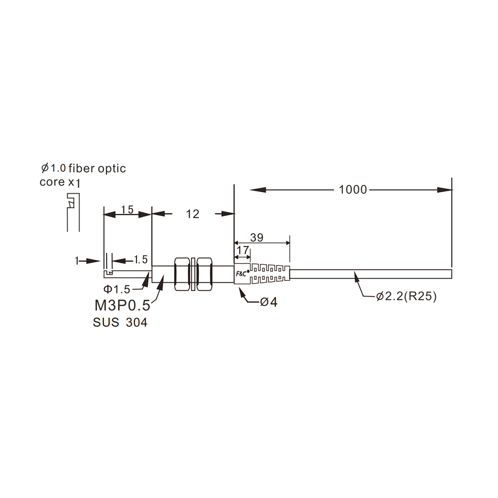 FFT-310-15D Side-view through-beam fiber optic cable