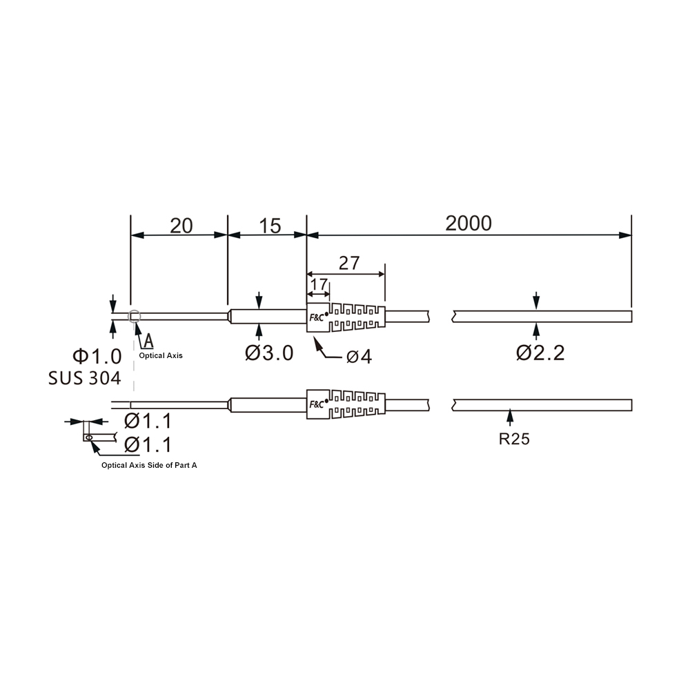 FFTS-V73BC 2M Side-view through-beam fiber optic cable