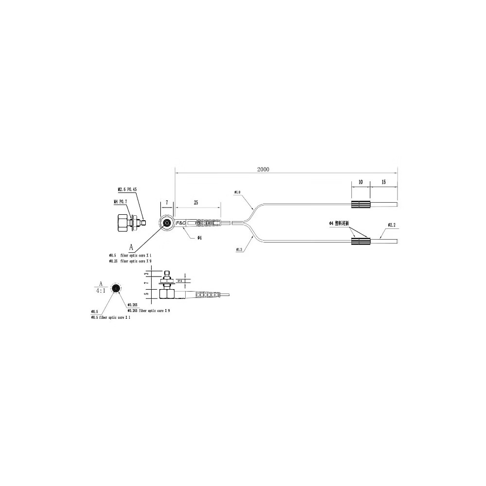 FFRW-420TZ Coaxial right-angle fiber optic cable