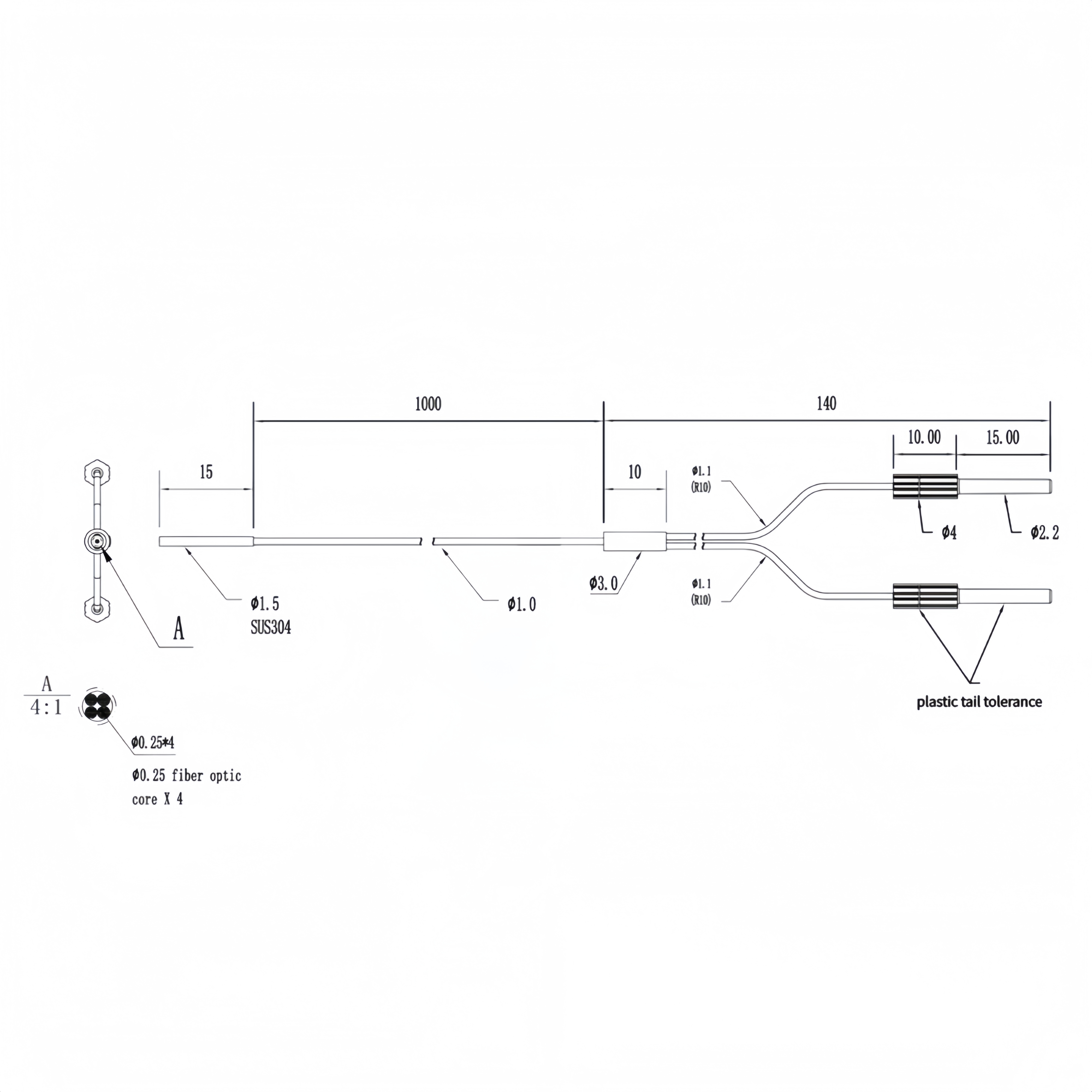FFRE4-1510 Coaxial diffuse reflection optical fiber