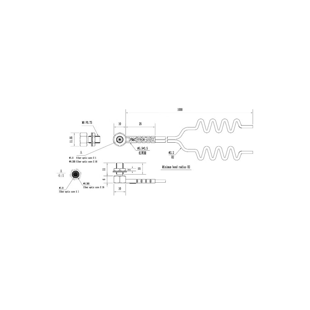 FFRCW-610TZ Coaxial right-angle fiber optic cable
