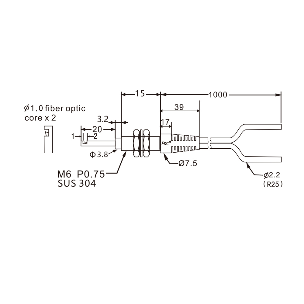 FFR-610-SD Side-view diffuse reflective fiber optic cable